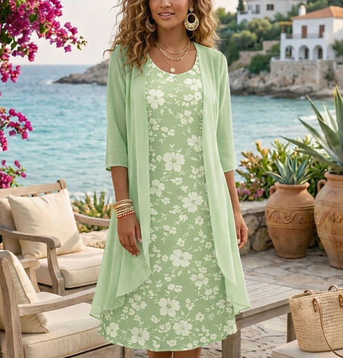Olivia – Dames Tweedelige Set van Chiffon met Cardigan