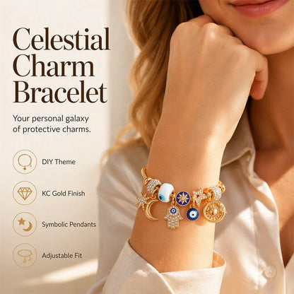 Stella – Verstelbare Hemelse Bedelarmband met Gouden Glans