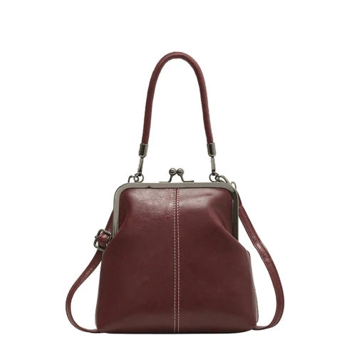 Alicia – PU Leren Handtas met Kiss Lock Sluiting in Vintage Stijl