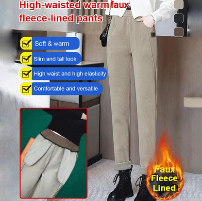 Home – Hoge taille ribbroek met fleecevoering voor een gezellige stijl