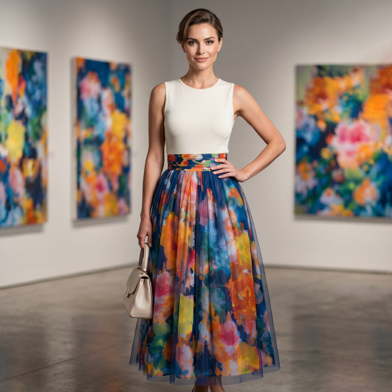 Sofia – Aquarel Bloemen Tule Rok met Ademend Comfort