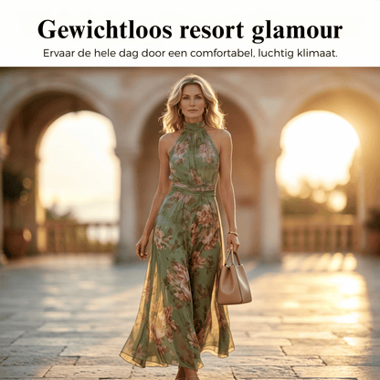 Marissa — Gebloemde Halternek Chiffon Maxi-jurk | 50% KORTING