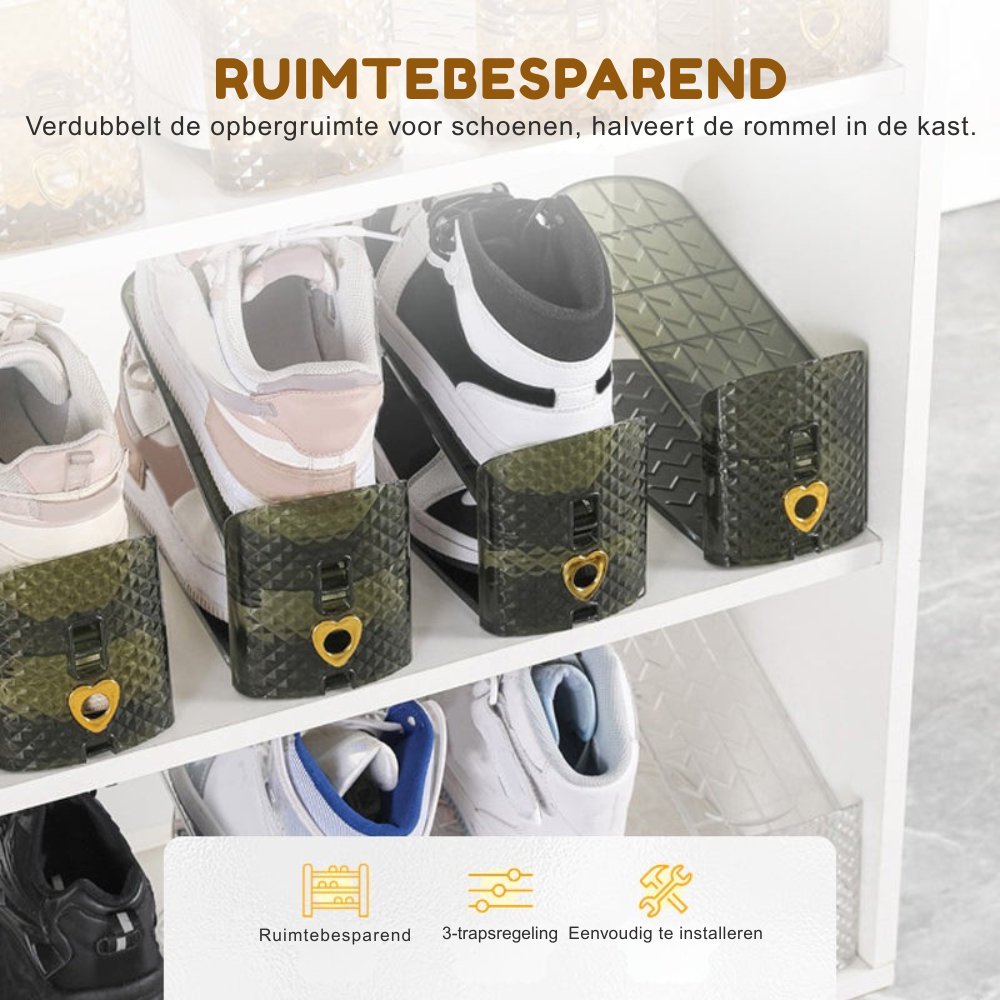 ShoeStack 4 stuks – Verstelbare Dubbele Schoenenorganizer | 50% KORTING