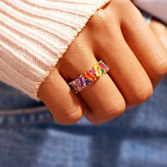 LiefdesSymbool - Ring met regenboog zirkoon | 1+1 GRATIS