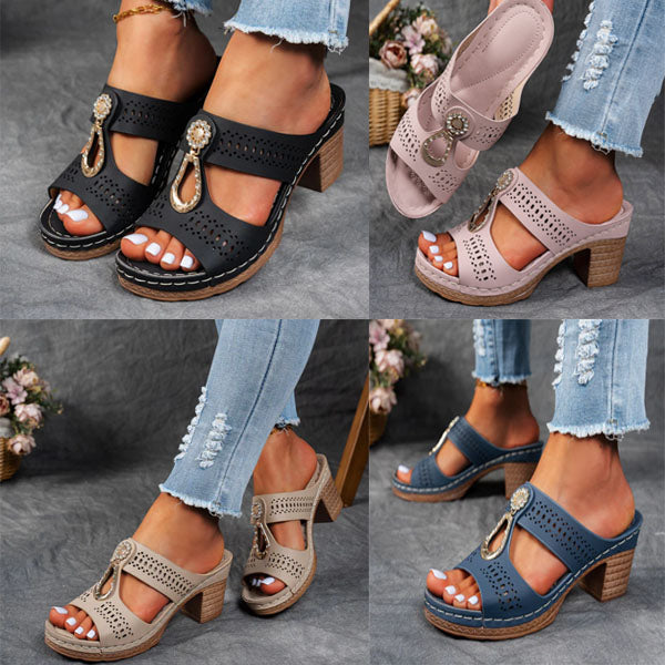 GlamoStep™ – Orthopädische Sandalen mit strassbesetztem Absatz für glamourösen Komfort den ganzen Tag