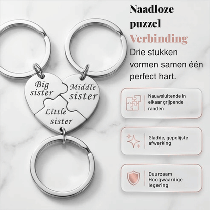 SisterBond — Gegraveerde Sleutelhanger Set Zussen | 1+1 GRATIS