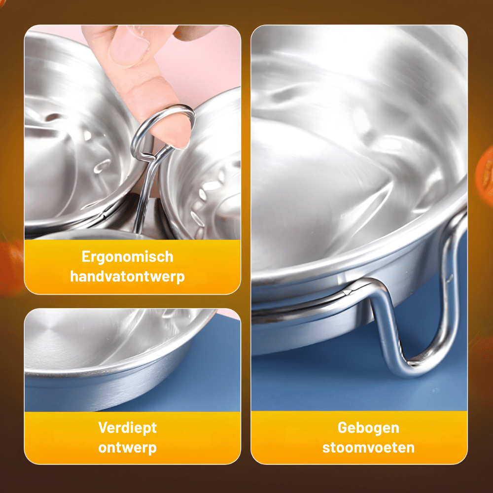 SwiftSteam — 3-Kops RVS Eierpocheerder | 1+1 GRATIS