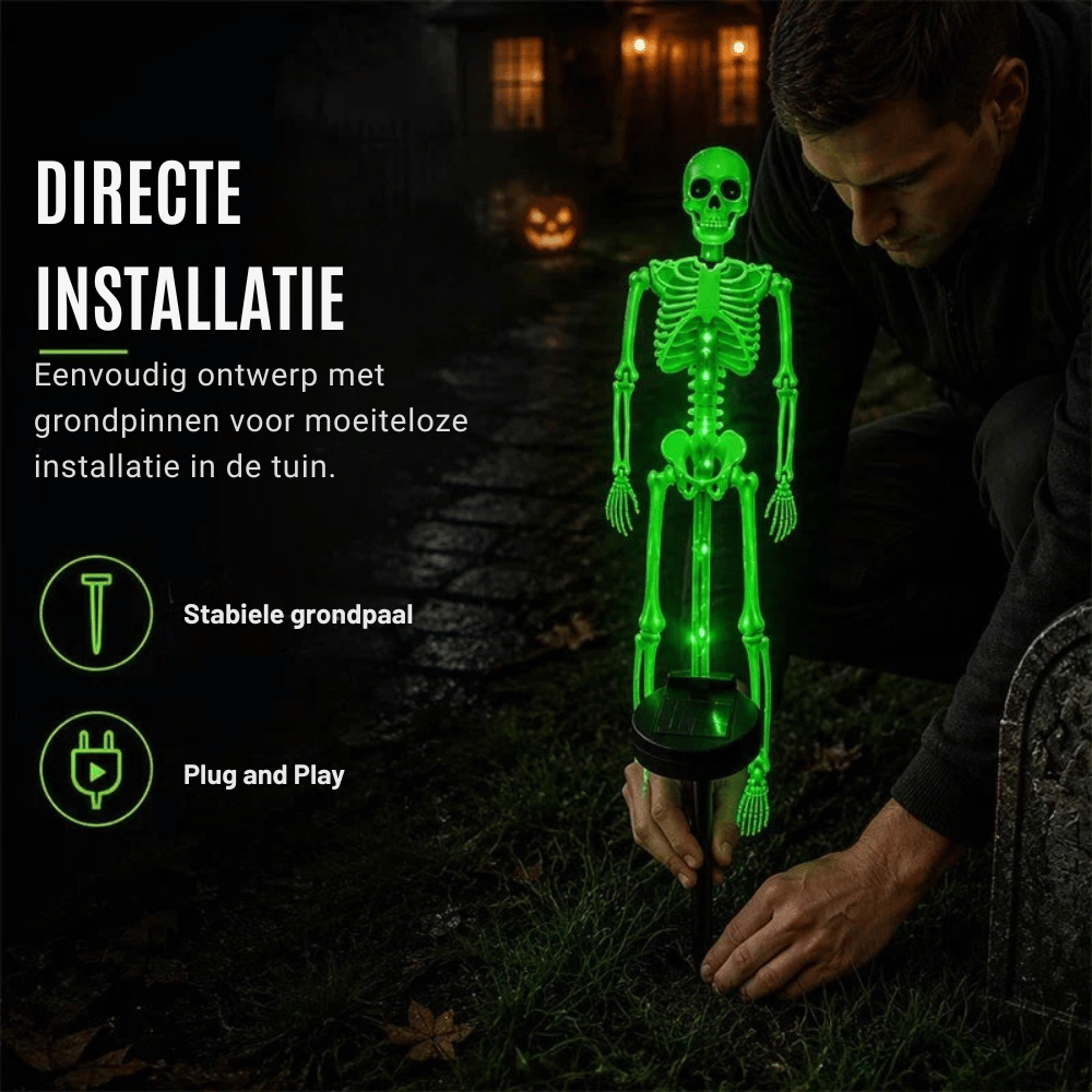 GlowPhantom — Solar Skelet Halloween Grondspies-Lamp | 50% KORTING