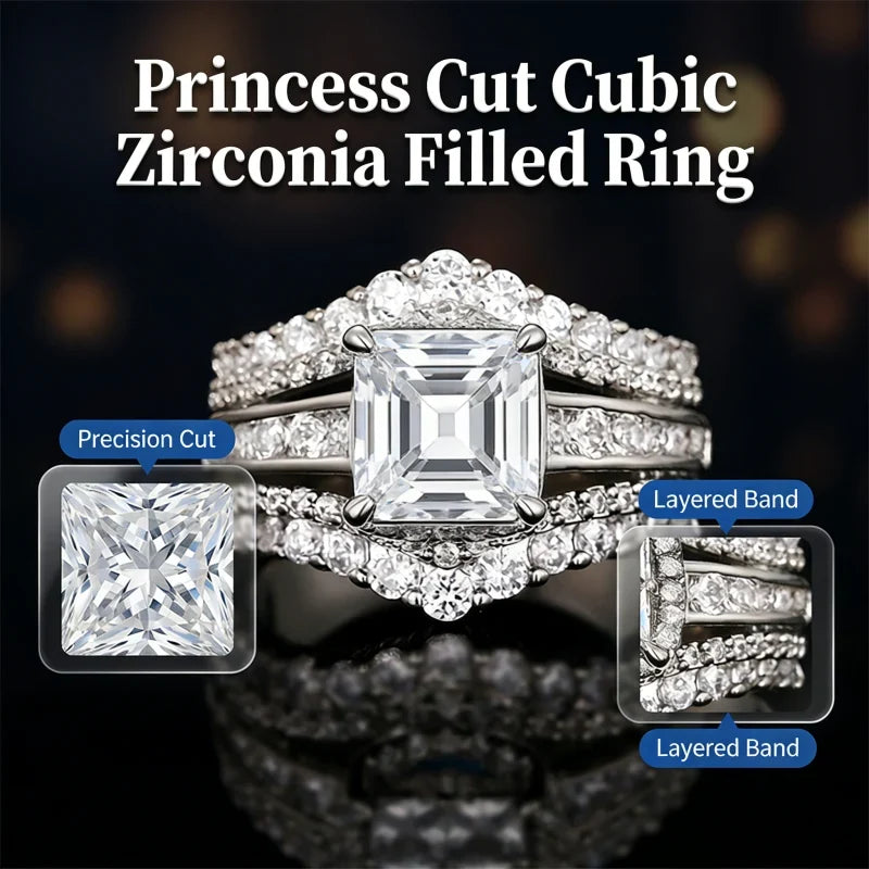Juliana – Prinsesgeslepen Zirkonen Ring met Witgoud Look