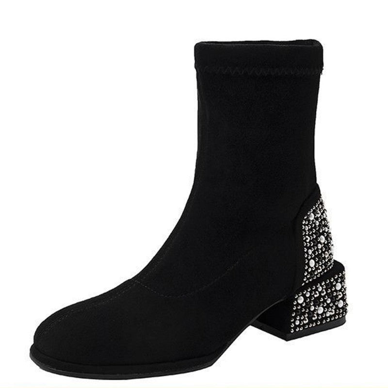 Kiera – Elegante dameslaarzen met strass steentjes en blokhak