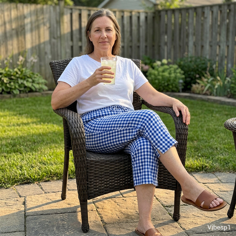 Emma – Dames Capri Broek met Geruit Patroon van Ademend Katoen-Linnen Mix