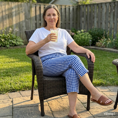 Emma – Dames Capri Broek met Geruit Patroon van Ademend Katoen-Linnen Mix