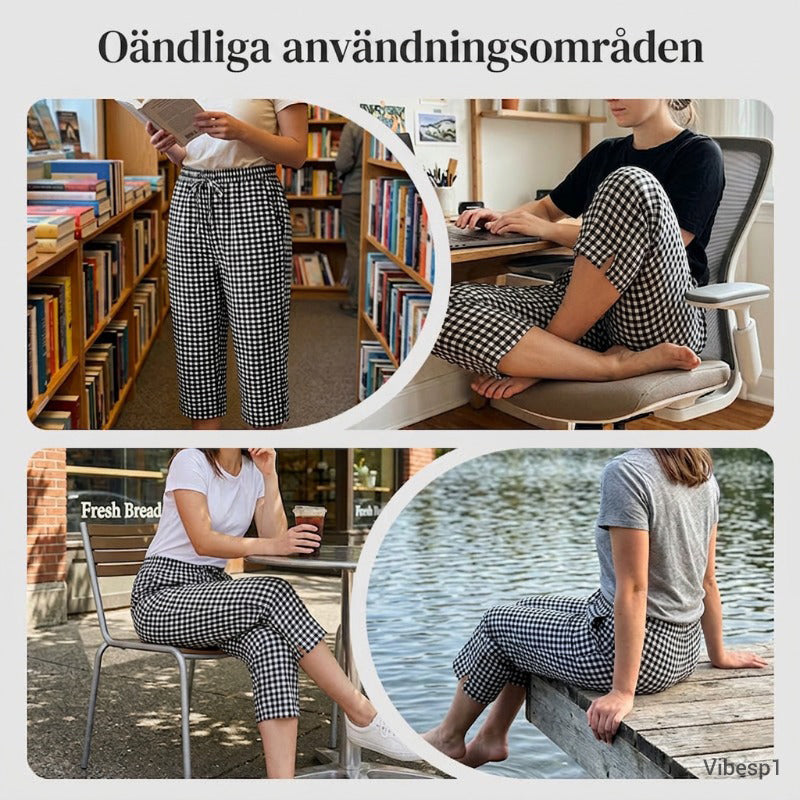 Emma – Dames Capri Broek met Geruit Patroon van Ademend Katoen-Linnen Mix