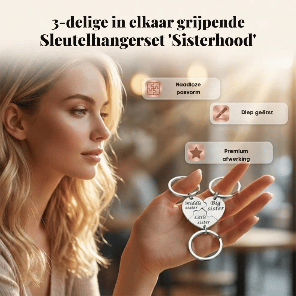 SisterBond — Gegraveerde Sleutelhanger Set Zussen | 1+1 GRATIS