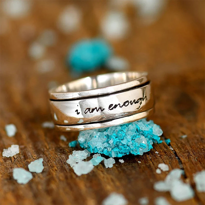 "I Am Enough" Zilveren Meditatie Draaibare Angst Ring