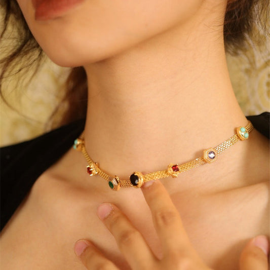 Vintage gekleurde zirkoon ketting