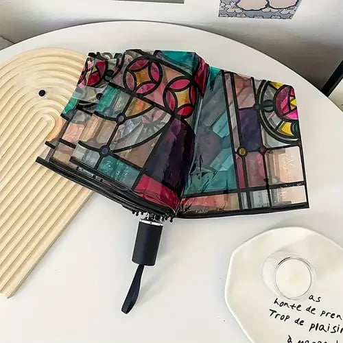 Automatisch stokparaplu - Vintage-Design met gekleurd glas en windbescherming