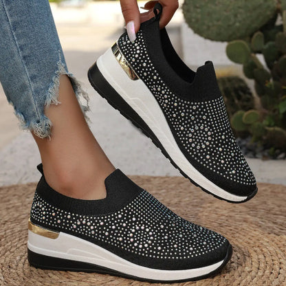 Luna – Ademend Instapsneakers met Strass Steentjes Accenten