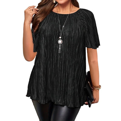 Maria – Plissé blouse in grote maten met stretchstof