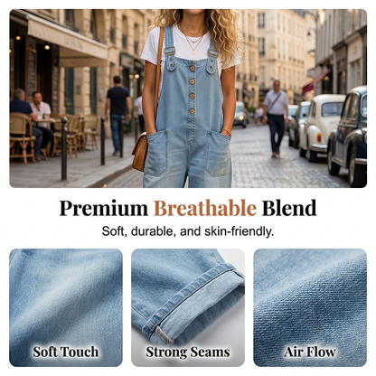 Maria – Denim tuinbroek met casual pasvorm en verstelbare gespen