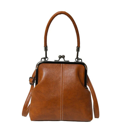Alicia – PU Leren Handtas met Kiss Lock Sluiting in Vintage Stijl