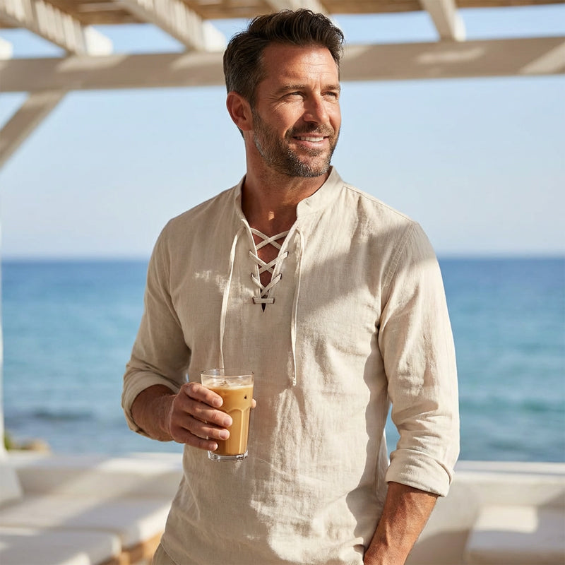 Levi – Damesblouse van katoenmengsel met veterkraag