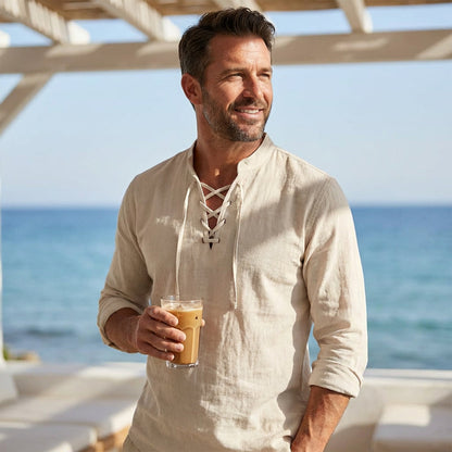 Levi – Damesblouse van katoenmengsel met veterkraag