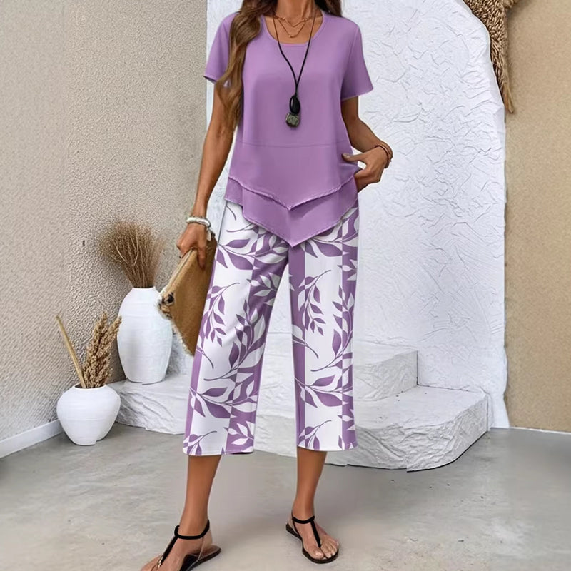 Lydia – Dames Ademend Casual Tweekleurig Setje