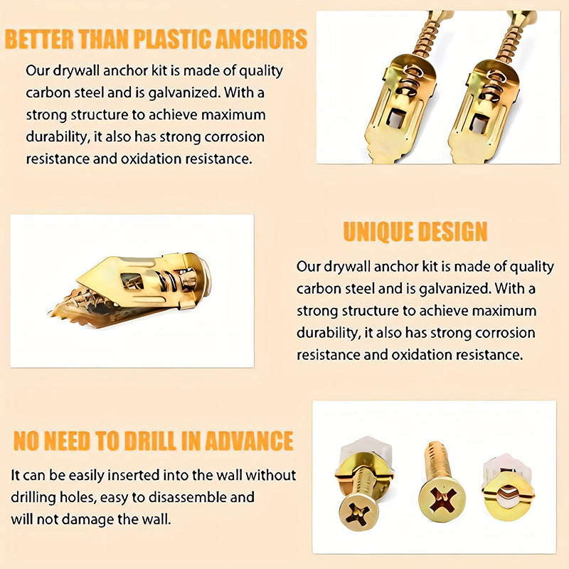 FixSecure - Uitzettingspluggen voor gipsplaten + hoogvaste zinkschroeven (verpakking van 100)