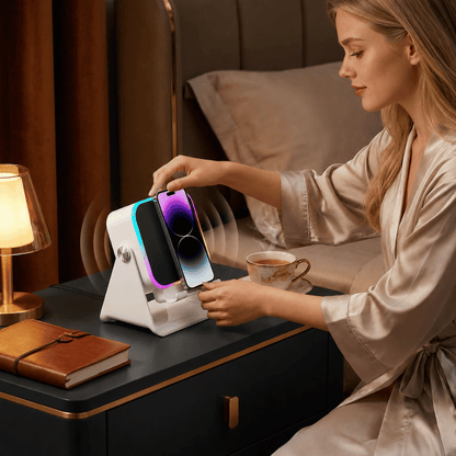 5-in-1 Wireless Mini RGB Speaker - Telefoonhouder - Telefoonhouders Auto - Magnetisch - Bluetooth Speaker - Draadloze Oplader - Wireless charger - GSM Lader - 360° verstelbare houder voor iPhone/Android/iPad/Samsung
