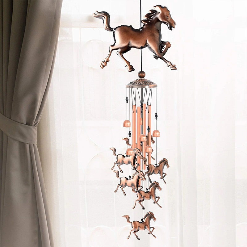 Retro windgong met paard in brons