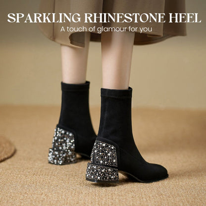 Kiera – Elegante dameslaarzen met strass steentjes en blokhak