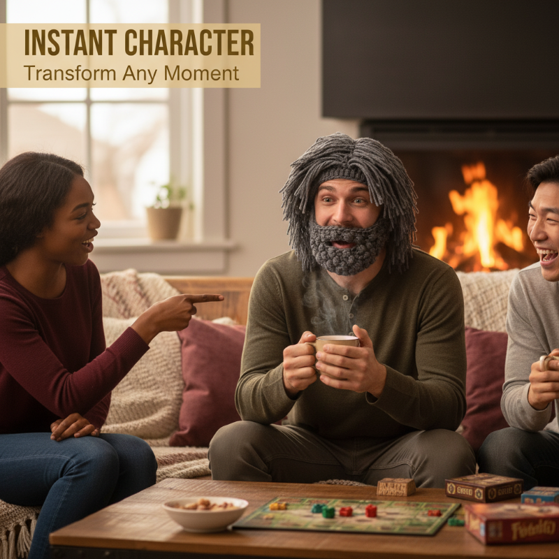 Ronan – Gebreide Muts met Pruik en Baard voor Warmte en Stijl