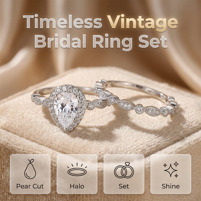 Claire – Vintage Perenvormige Zirkoon Tweedelige Ringen Set