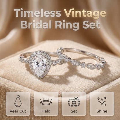 Claire – Vintage Perenvormige Zirkoon Tweedelige Ringen Set