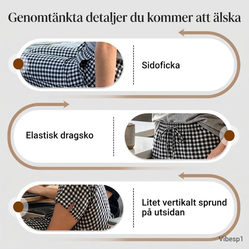Emma – Dames Capri Broek met Geruit Patroon van Ademend Katoen-Linnen Mix
