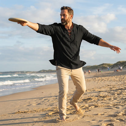 Levi – Damesblouse van katoenmengsel met veterkraag