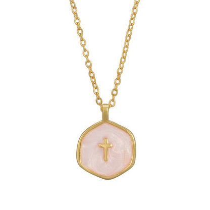 Arianna – Ketting met kruis hanger van roestvrij staal met parelmoer glans