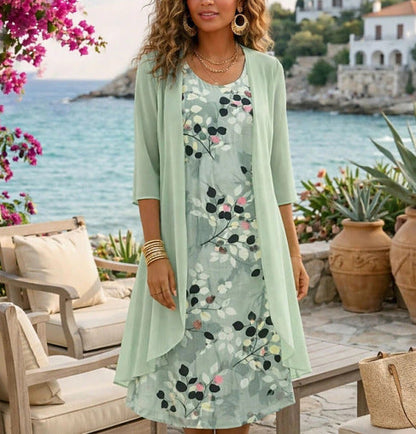 Olivia – Dames Tweedelige Set van Chiffon met Cardigan