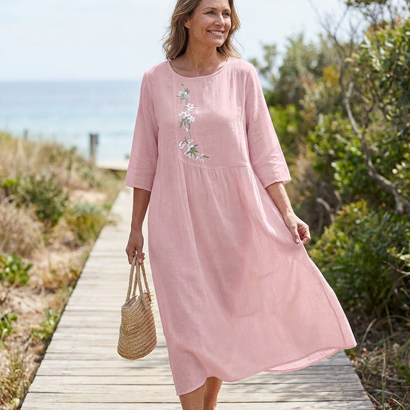 Maya – Casual geborduurde midi-jurk | 50% KORTING