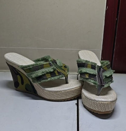 Lana – Ademend denim plateau sandalen met 10 cm hak