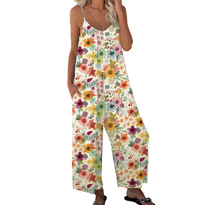 Leonie – Bloemenprint Jumpsuit met Zakken en Wijde Pijpenabschluitsels