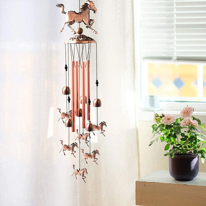 Retro windgong met paard in brons