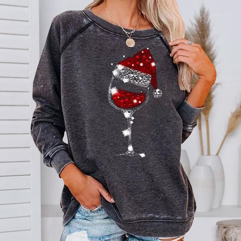 Kerst sweatshirt met wijnglasprint | 50% KORTING