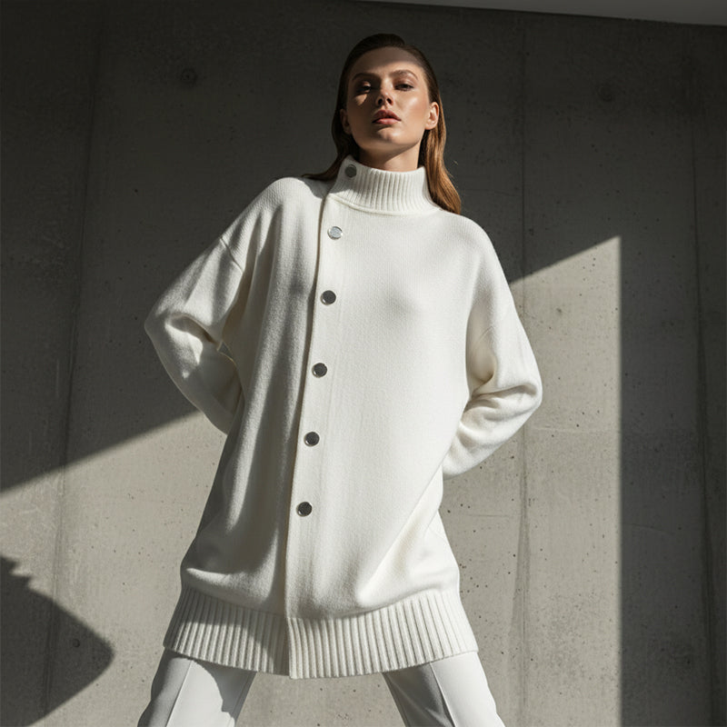 Heidi – Dames Oversize Gebreide Cardigan met Hoge Kraag