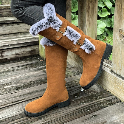 Heidi – Dames Pluche Sneeuwlaarzen tot halverwege de kuit met gespdetail