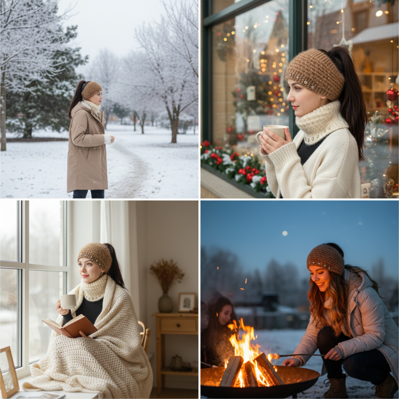 Grace – Gezellig gebreide hoofdband met bloemmotief en open bovenkant ontwerp