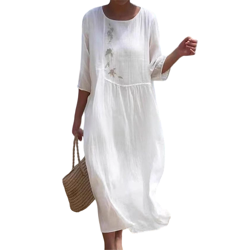 Maya – Casual geborduurde midi-jurk | 50% KORTING