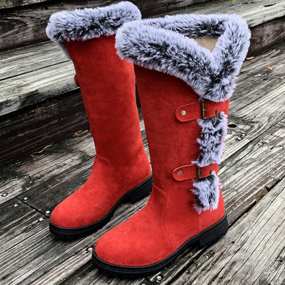 Heidi – Dames Pluche Sneeuwlaarzen tot halverwege de kuit met gespdetail
