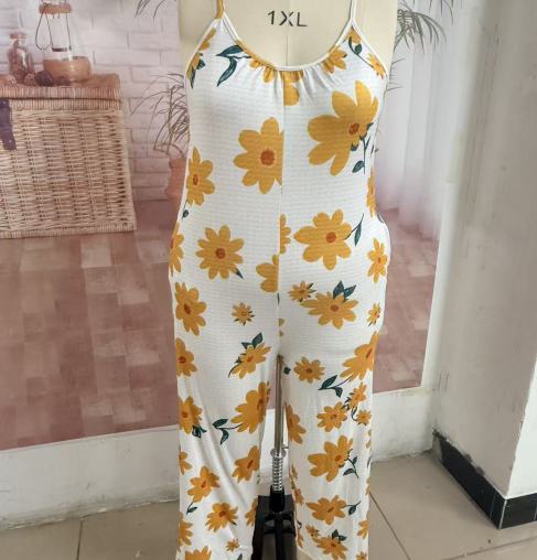 Leonie – Bloemenprint Jumpsuit met Zakken en Wijde Pijpenabschluitsels